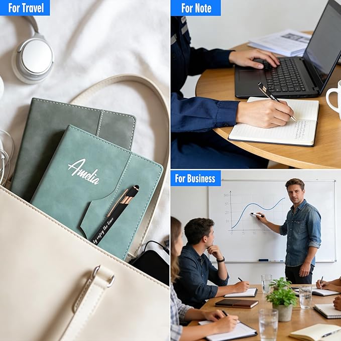 ENOMY Personalized Notebook Set with 10 PC Pens Lined A5 Custom Journal for Writing Men Women Custom Notebook Ideal Friend Girlfriend Gift, Deep Blue