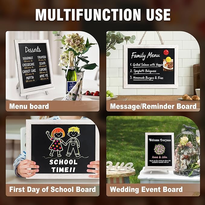 SELEAD 100% Real Wood Frame Small Magnetic Chalkboard Sign with Stand - 5 Pack 10x12 Inch Tabletop/Hanging Decorative Chalk Board, Message Menu Board for Business, Wedding, Event