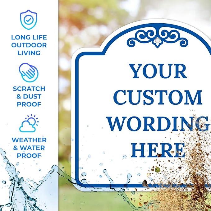 Custom Decorative Sign, Personalized Metal Sign for Business, Driveway, Home, Airbnb, Office Door Plaque, White Background 24x24 Inches, ACM, Fade Resistant, Made in USA by Sigo Signs