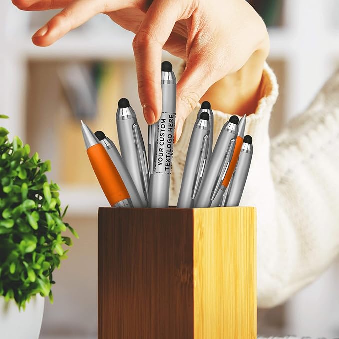 DISCOUNT PROMOS Custom Stylus Ballpoint Pens Set of 50, Personalized Bulk Pack - Black Ink, Great for Office, School, Business, Tradeshows, Events - Orange