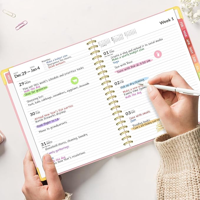 Forvencer 2026 Planner, Hardcover Calendar Planner Weekly and Monthly, Jan 2026 - Dec 2026, 6" x 8", Spiral Agenda Book with Tabs, Exquisite Daily Journal Organizer for Home School, Teal Marble