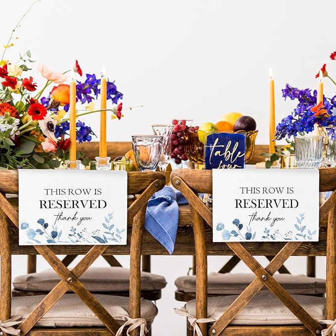 ChissNook Reserved Seating Chair Signs, This Row Is Reserved Pew Cloths Seating Placeholder for Church Pews, Wedding Decorations for Reception Parties Celebrations Event Meetings (Dusty Blue, 4 PCS)