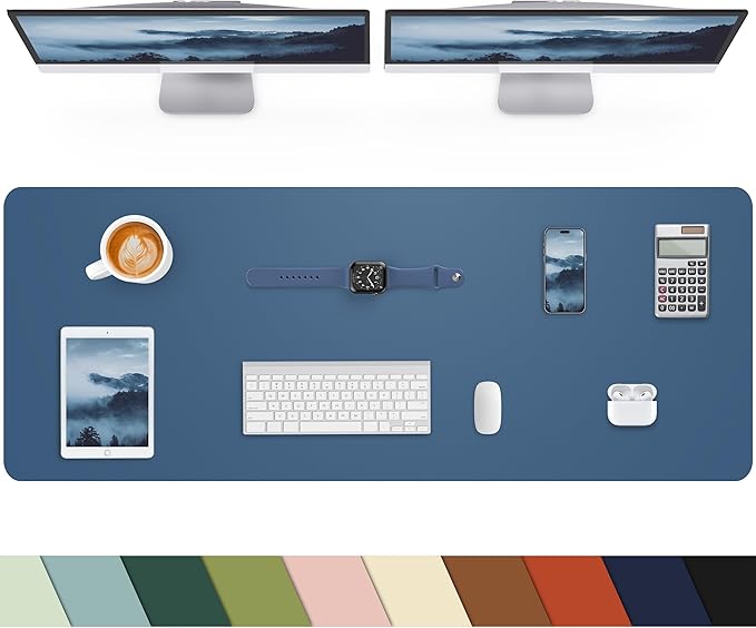 Large Leather Desk Pad Protector, Office Desk Mat,Mouse Pad, Non-Slip PU Leather Desk Blotter, Laptop Desk Pad, Desk Accessories for Office& Home (Grey Blue, 55" x 24")