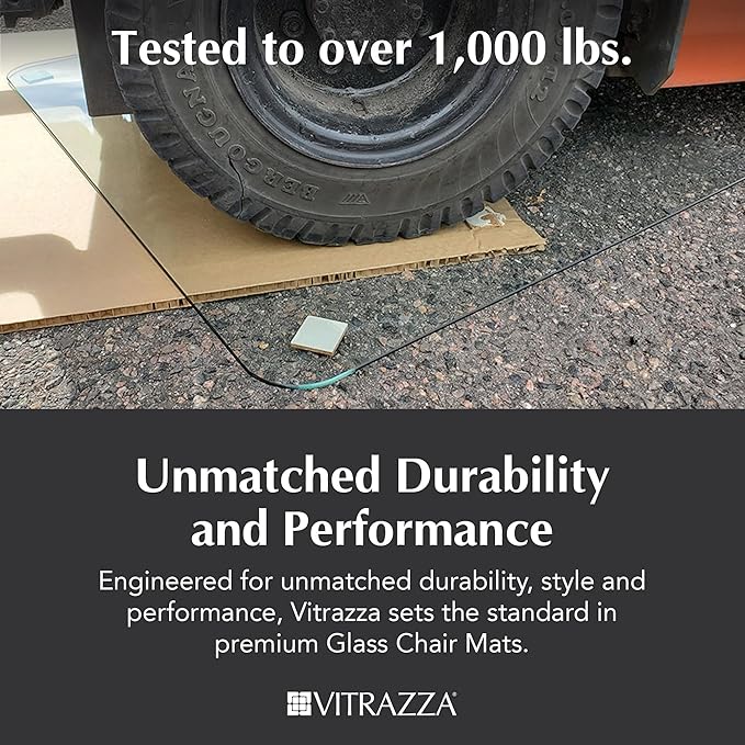 Vitrazza Glass Chair Mat 36” x 36” Superior ¼" Thick, Chiaro Standard Clear, Certified Tempered Safety Glass, Delivers a Smooth Glide, Protects Carpet or Wood, Beautiful in Home or Office.