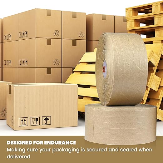 TAPEBEAR 1.5" Core Water Activated Tape, Fiber Reinforced Gummed Tape 2.75inch x 377ft, Eco-Friendly Kraft Paper Tape Biodegradable Brown Packing Tape for Security Sealing, Packaging, Shipping, 2Rolls