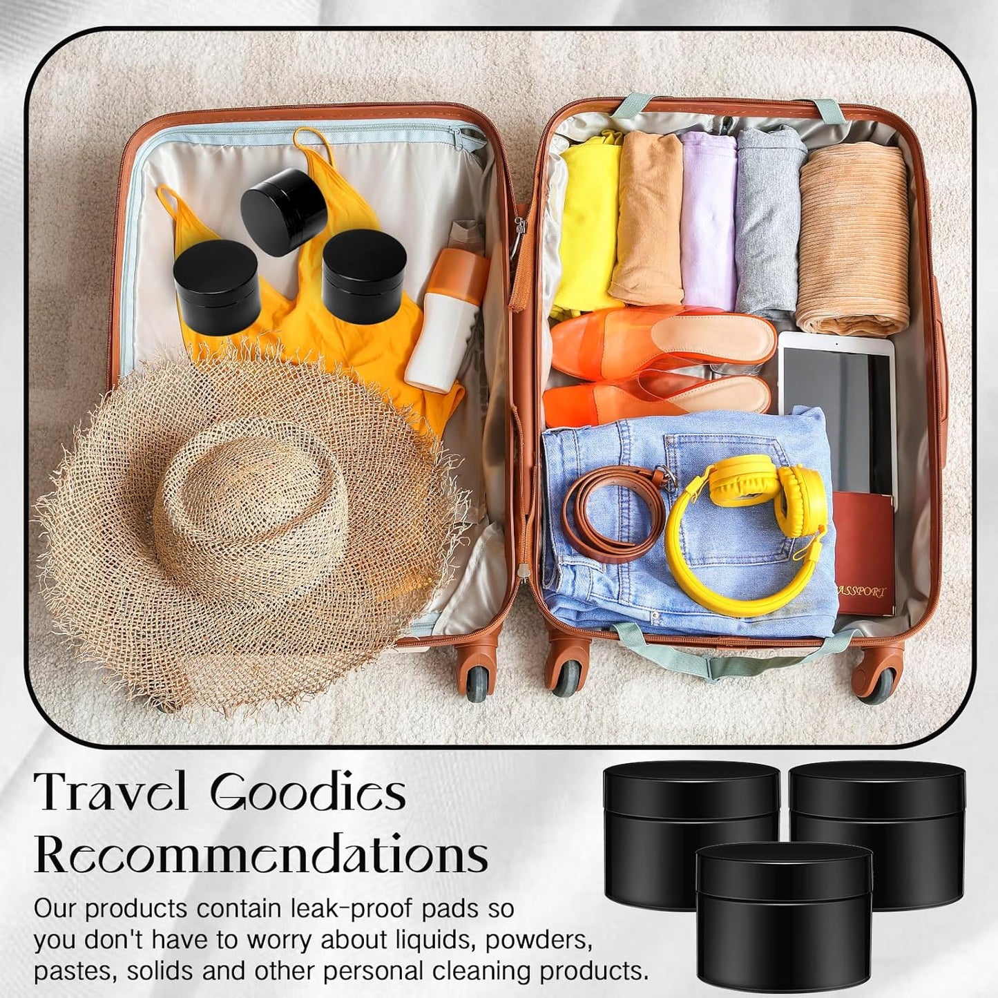 SATINIOR 24 Pieces Empty Clear Plastic Jars with Lids Round Storage Containers Wide Mouth for Beauty Product Cosmetic Cream Lotion Liquid Butter Craft and Food(Black,4 oz)