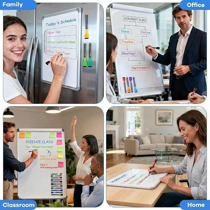 SUQJOY Magnetic Dry Erase Markers with Eraser Caps, Fine Tip 1-2mm, Low Odor Quick Dry Ink, 4 Colors Black Blue Red Green, Whiteboard Marker Set for Fridge Calendar Office, 36 Count