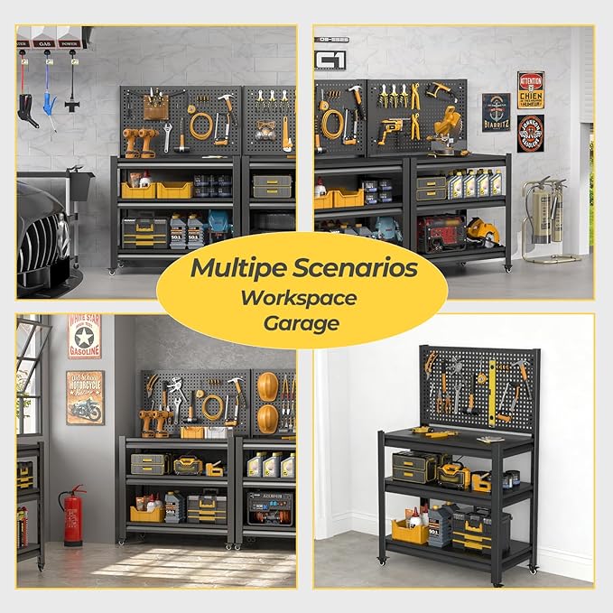 5 Sets Storage Shelves with Pegboard,Heavy Duty Garage Shelving Units and Storage,Metal Shelving Adjustable Shelves,Garage Storage Rack,Industrial Utility Shelf For Kitchen,Pantry 47.2"H*33.46"W*18"D