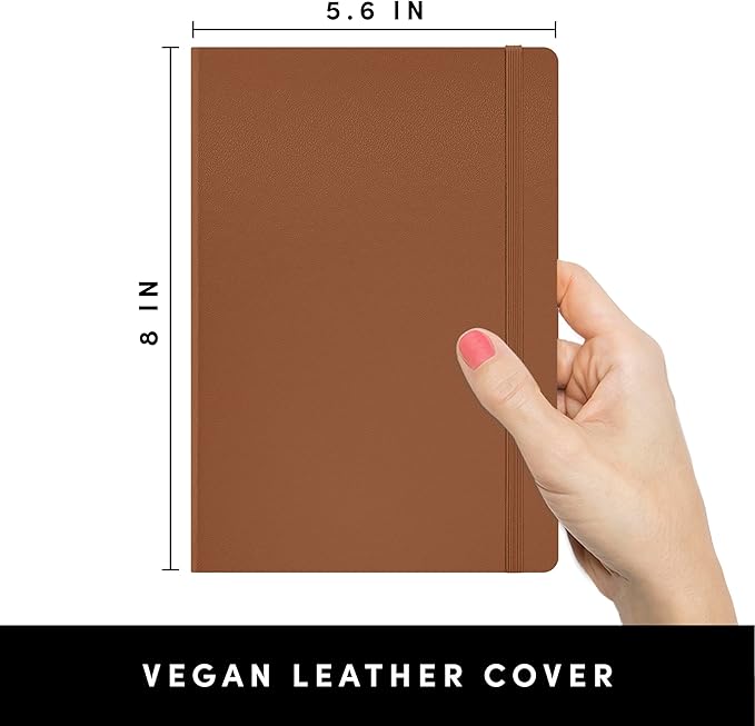 PAPERAGE Dotted Journal Notebook, (Cognac), 160 Pages, Medium 5.6 in x 8 in - 100 GSM Thick Paper – Hardcover Journaling Notebook for Work, School & Bullet Journaling