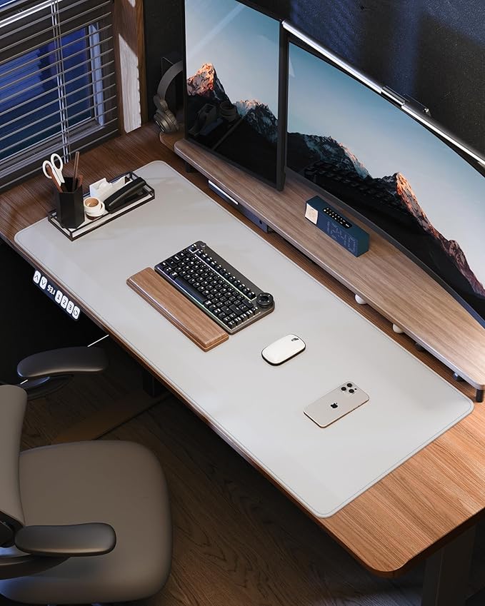 PU Leather Desk Pad Protector - 48" x 17" Office Desk Mat, Non-Slip, Waterproof, Ivy White