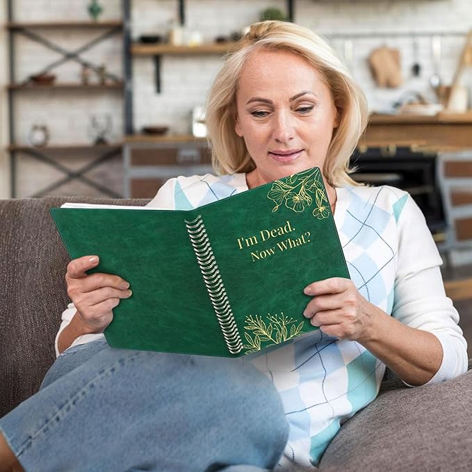 SUNEE End of Life Planner,I‘m Dead Now What Planner, Large Print Spiral-Bound Estate Organizer with Tabs for Seniors & Family. Covers Final Wishes, Passwords,Funeral Planning. A4(9"x11.2"),Deep Green