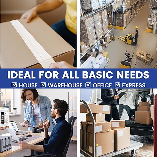 TAPEBEAR 48Rolls White Packing Tape with 12 Dispensers, 1.88 Inch x 60 Yards Packaging Tape Refills, Decorative Moving Tape for Boxes, Shipping and Sealing