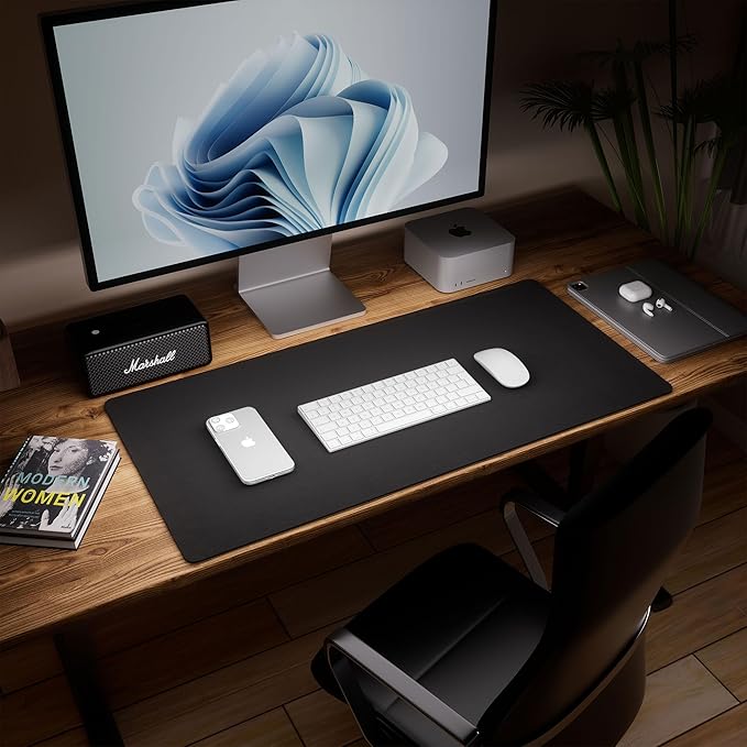 Aothia Dual-Sided Desk Pad - 37.8x17 inches Leather Desk Mat, Natural Cork Desk Pad Protector, Large Mouse Pad for Desk, Waterproof Desk Blotter Pad, Desk Writing Pad for Office Work/Home, Black