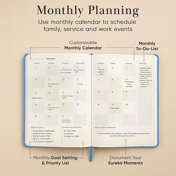 Mantra Planner 2026 Planner, Daily Journal & Gratitude Journal All-In-One with To Do List, Self Care Prompts & Habit Tracker - 7 x 10 - Blue