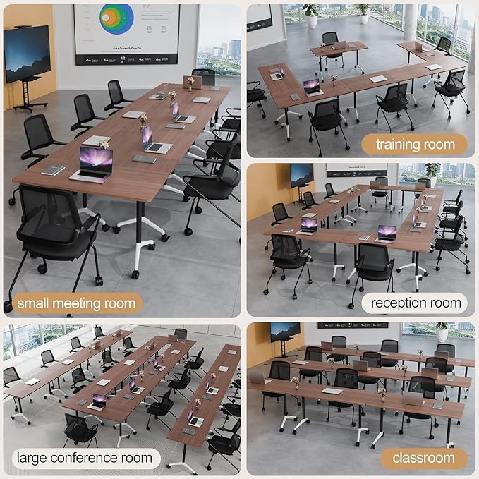 Folding Conference Table 4ft 5ft, Foldable Office Meeting Desk for 6 People, Multiple Sizes Colors Mobile Conference Room Table for Training Room School Business Furniture (2, Walnut, 63in)