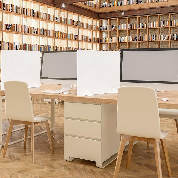 AMUSIGHT 2 Pack Acoustic Desk Dividers - 24" x 20" Freestanding Privacy Panels Set with Noise - Reducing Design Cubicle Sound Proof, Ideal for Office, Classroom, and Home (Light Beige)