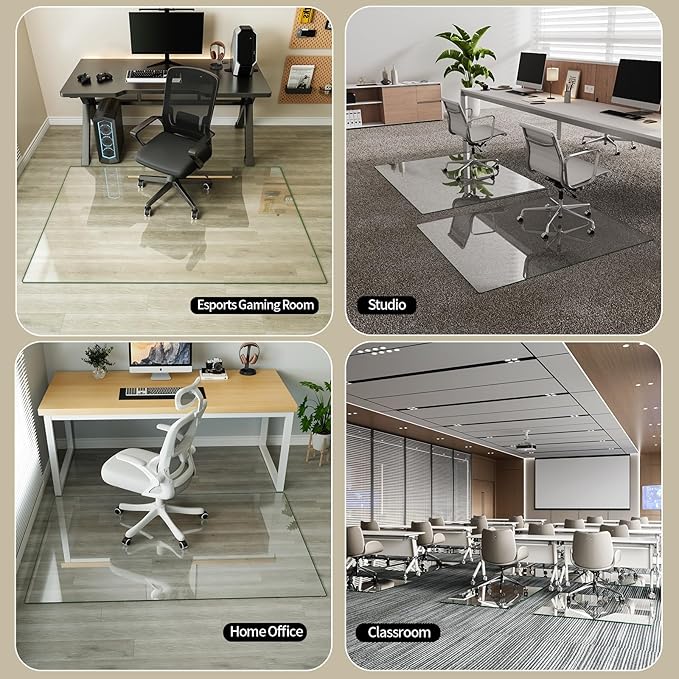 Koonmi Tempered Glass Chair Mat for Hardwood Floors & Carpets, 30" x 48“ Transparent Heavy Duty Office Floor Protector with Noise-Free Gliding Shatterproof for Home Office Desk