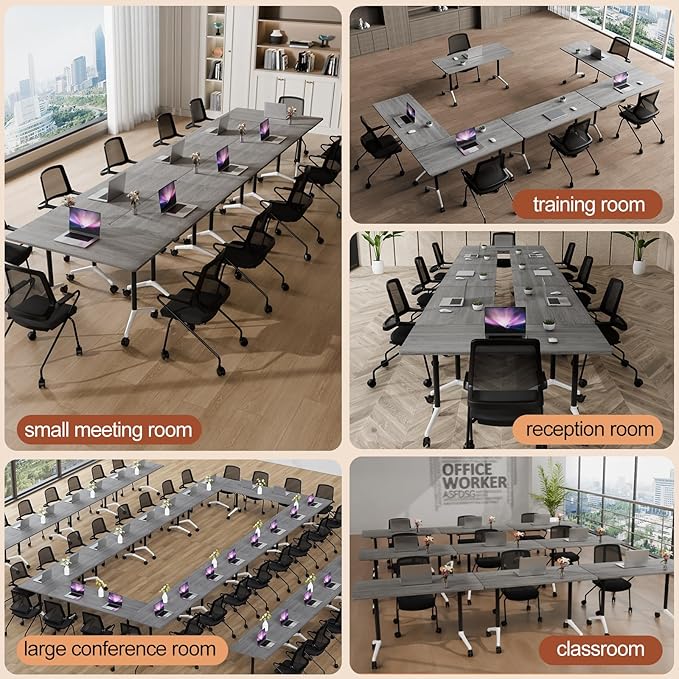 Folding Conference Table 4ft 5ft, Foldable Office Meeting Desk for 6 People, Multiple Sizes Colors Mobile Conference Room Table for Training Room School Business Furniture (6, Grey, 71in)