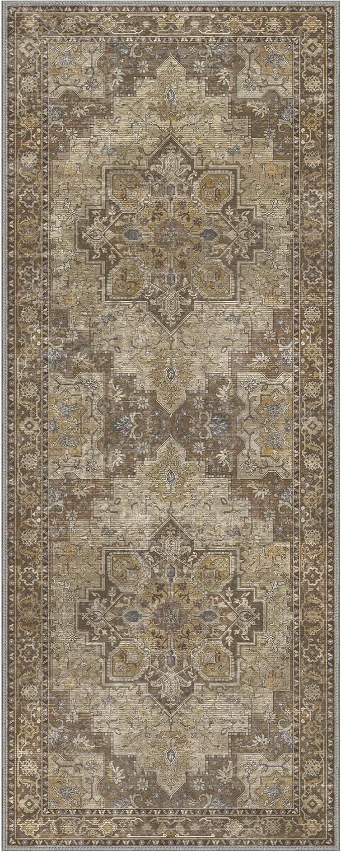 GENIMO 2'6''x6 Runner Rugs for Hallway, Machine Washable Non Slip Vintage Rugs, Low Pile Lightweight Soft Print Rug for enrtyway, Corridor, Home Office, Kitchen, Rustic Brown