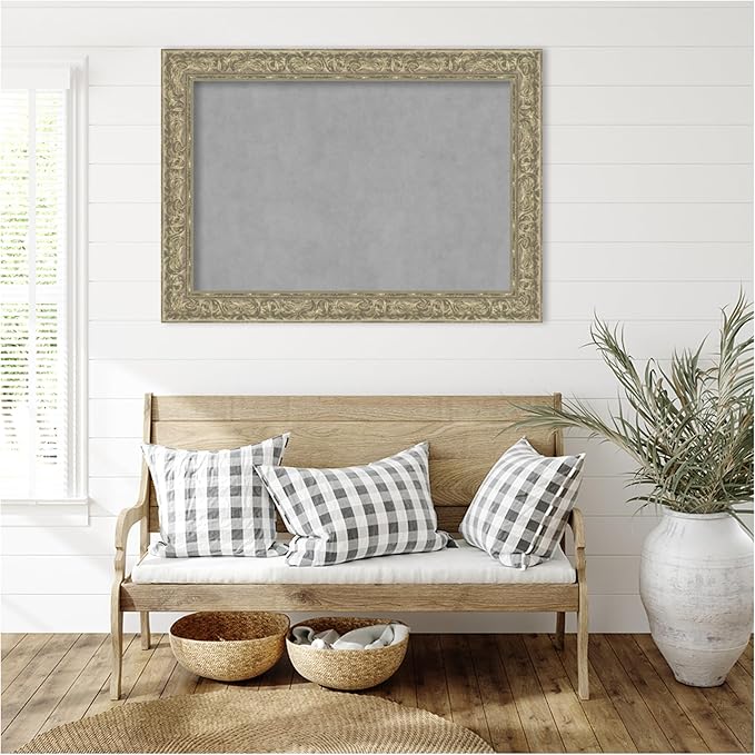 Amanti Art Silver Framed Magnetic Board 31x43 Large Vision Board for use with Magnets, 100% Metal Sheet to Display Items as Office Decor or for Home Organization in mudroom, Kitchen or Kids Room