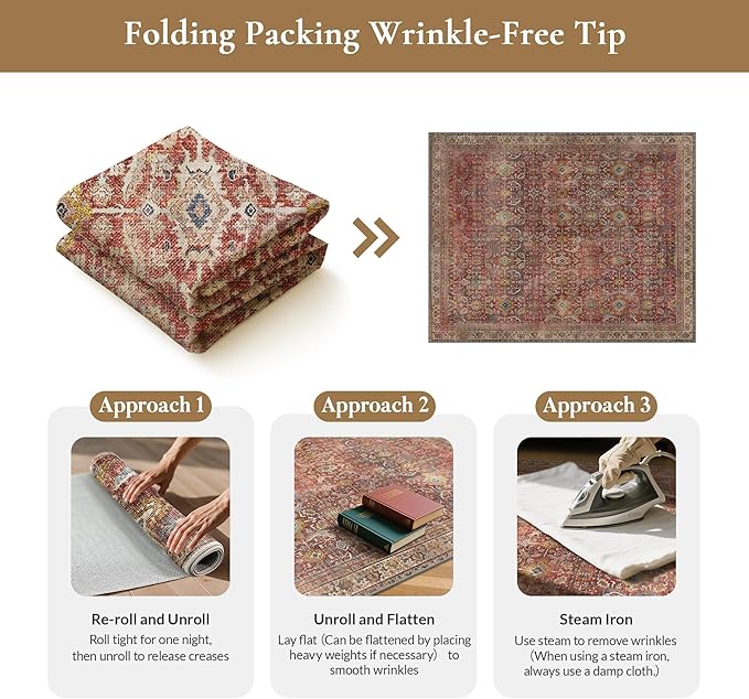 GENIMO 2x5 Runner Rugs for Hallway, Machine Washable Non Slip Vintage Rugs, Low Pile Lightweight Soft Print Rug for enrtyway, Corridor, Home Office, Kitchen, Mocha Brick
