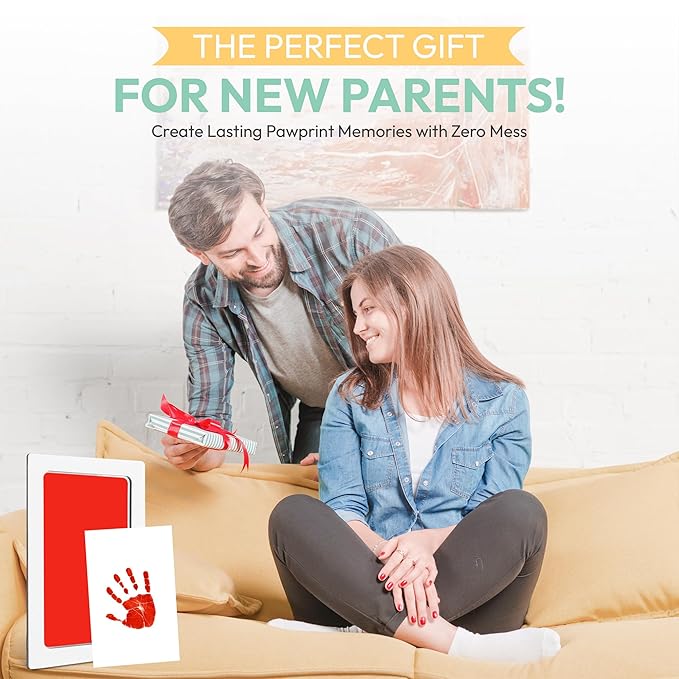 Large Clean Touch Ink Pad for Baby Handprints and Footprints – Inkless Infant Hand & Foot Stamp – Safe for Babies, Doesn’t Touch Skin – Perfect Family Memory or Gift, Red Print Kit by Tiny Gifts