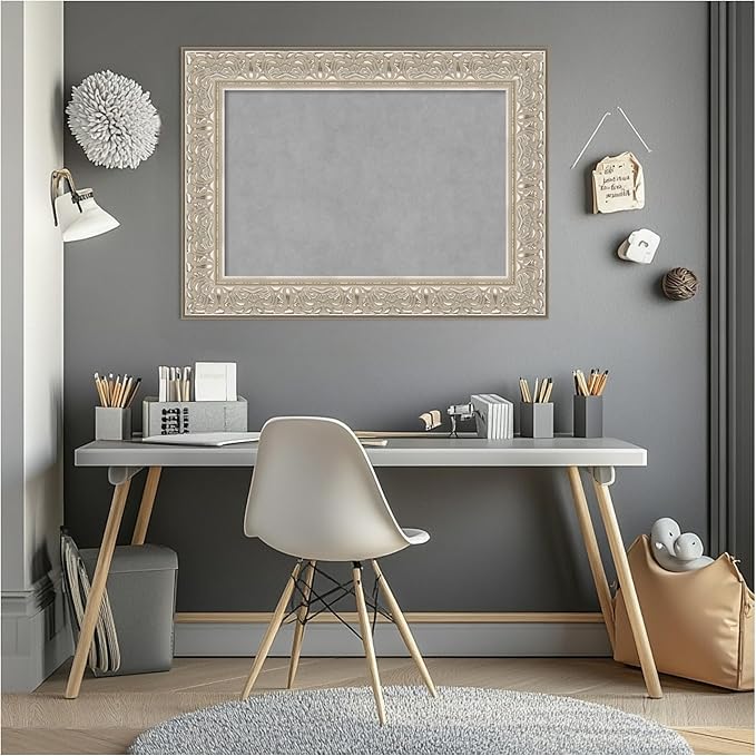 Amanti Art Silver Framed Magnetic Board 23x31 Medium Vision Board for use with Magnets, 100% Metal Sheet to Display Items as Office Decor or for Home Organization in mudroom, Kitchen or Kids Room