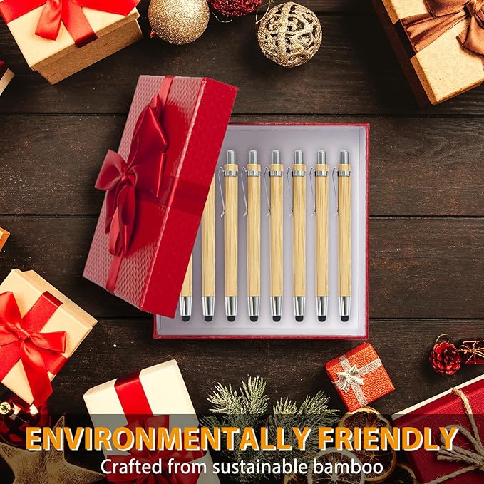 lyforx 200pcs Bamboo Pens Bulk 2-in-1 Stylus Tip Wooden Bamboo Pens Engraving Wooden Ballpoint Pen Customizable Gift Pen Bulk