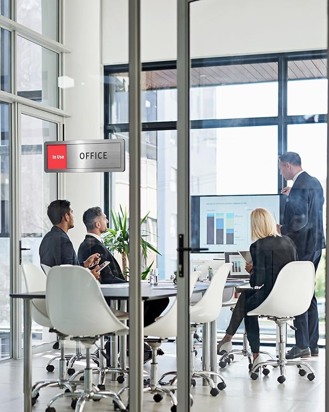 Meeting Room Sliding Door Signs Do Not Disturb, In Use/Available Slider Sign for Home Office Conference Vacant Occupied Privacy Slide Door Sign,Brushed Silver