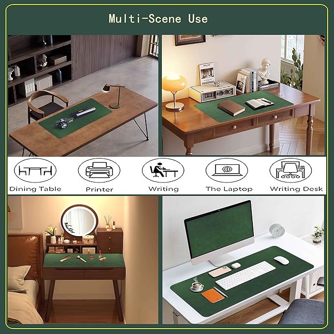 Huicon Faux Leather Desk Mat, 31.5"x15.7" Non-Slip PU Leather Desk Pad, 2mm Thick Desk Blotter with Stiched line, Retro Large Mouse Pad, Laptop Pad for Office & Home Use (Black)