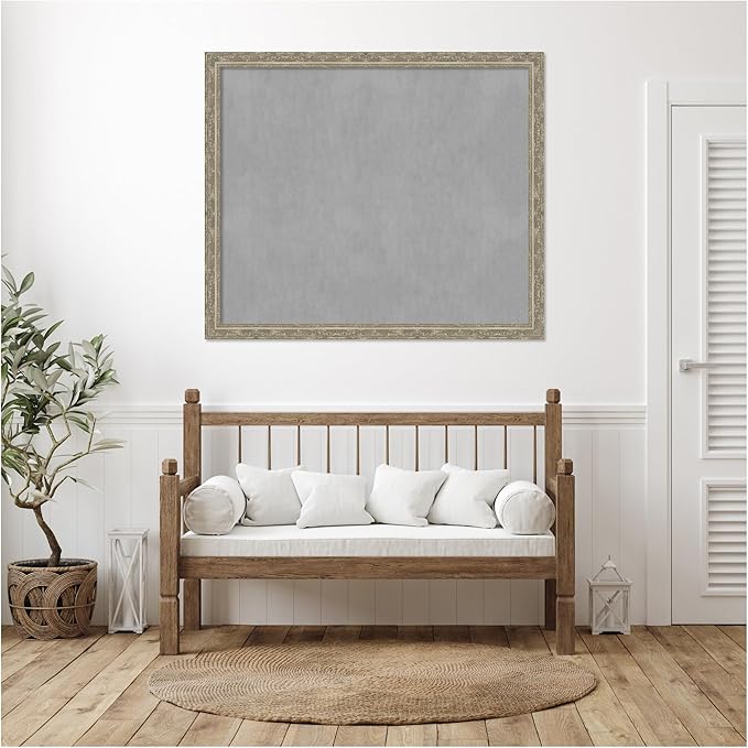Amanti Art Silver Framed Magnetic Board 44x52 Oversize Vision Board for use with Magnets, 100% Metal Sheet to Display Items as Office Decor or for Home Organization in mudroom, Kitchen or Kids Room