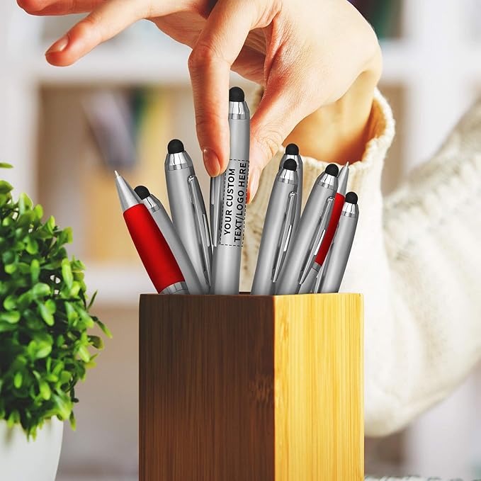 DISCOUNT PROMOS Custom Stylus Ballpoint Pens Set of 100, Personalized Bulk Pack - Black Ink, Great for Office, School, Business, Tradeshows, Events - Red