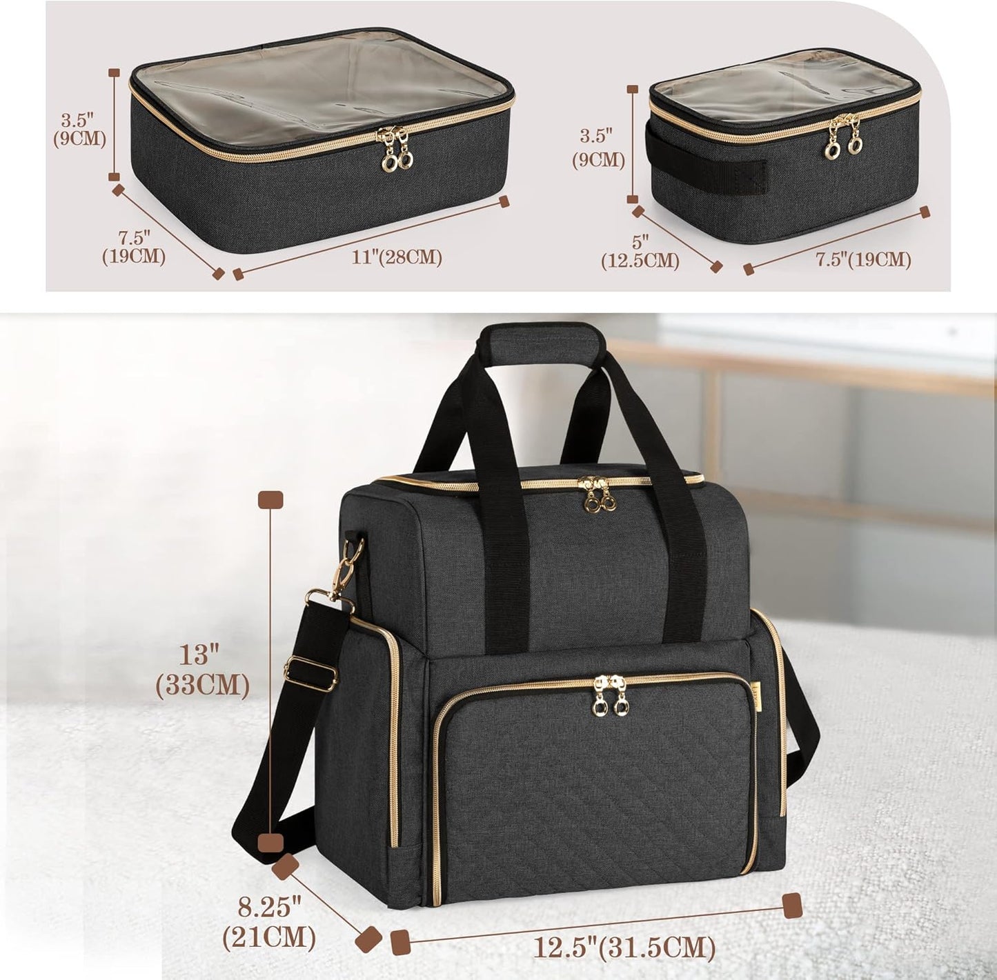 LUXJA Large Travel Makeup Bag with 3 Removable Cases, Cosmetic Bag with Detachable Dividers (Patent Pending), Black