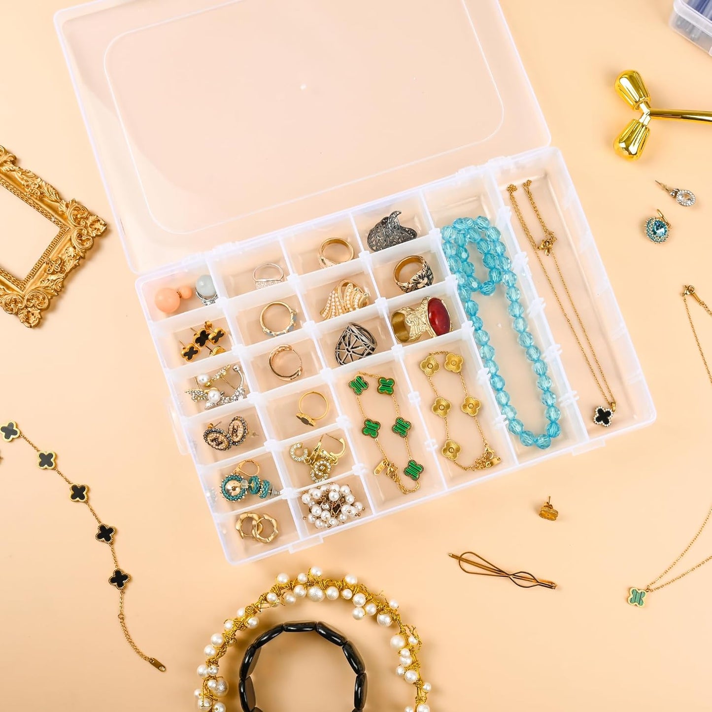 3 Pcs 36 Large Grids Clear Plastic Organizer Box with Adjustable Dividers Craft Organizers Box for Bead,Jewelry,DIY Crafts,Art,Small Items Storage (Clear-3pack-108 Grids)