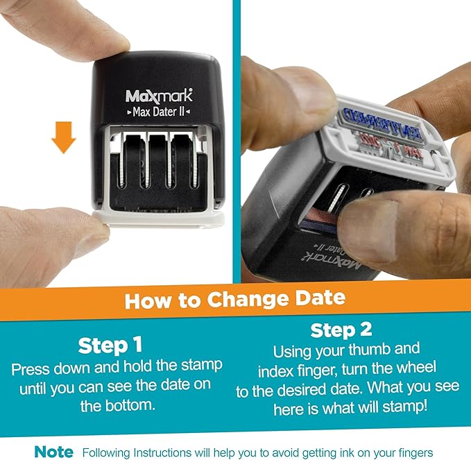 MaxMark Self-Inking Rubber Date Office Stamp with Scanned Phrase & Date - RED Ink (Max Dater II), 12-Year Band