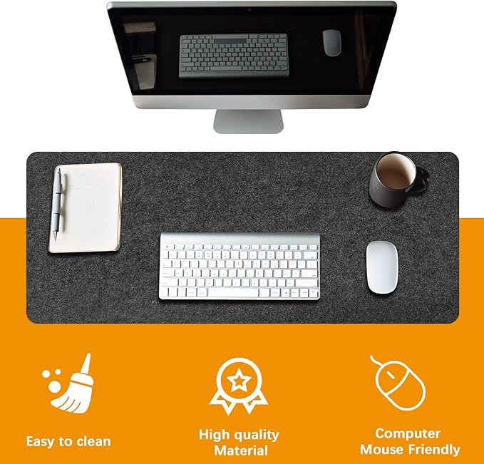 2 PCS Large Felt Desk mat, 40''x16'' with Non-Slip Full Desk Mouse Pad,Office Computer Desk for Keyboard Mat,Felt Desk Mat for Desk Pad Protector(100x40cm)