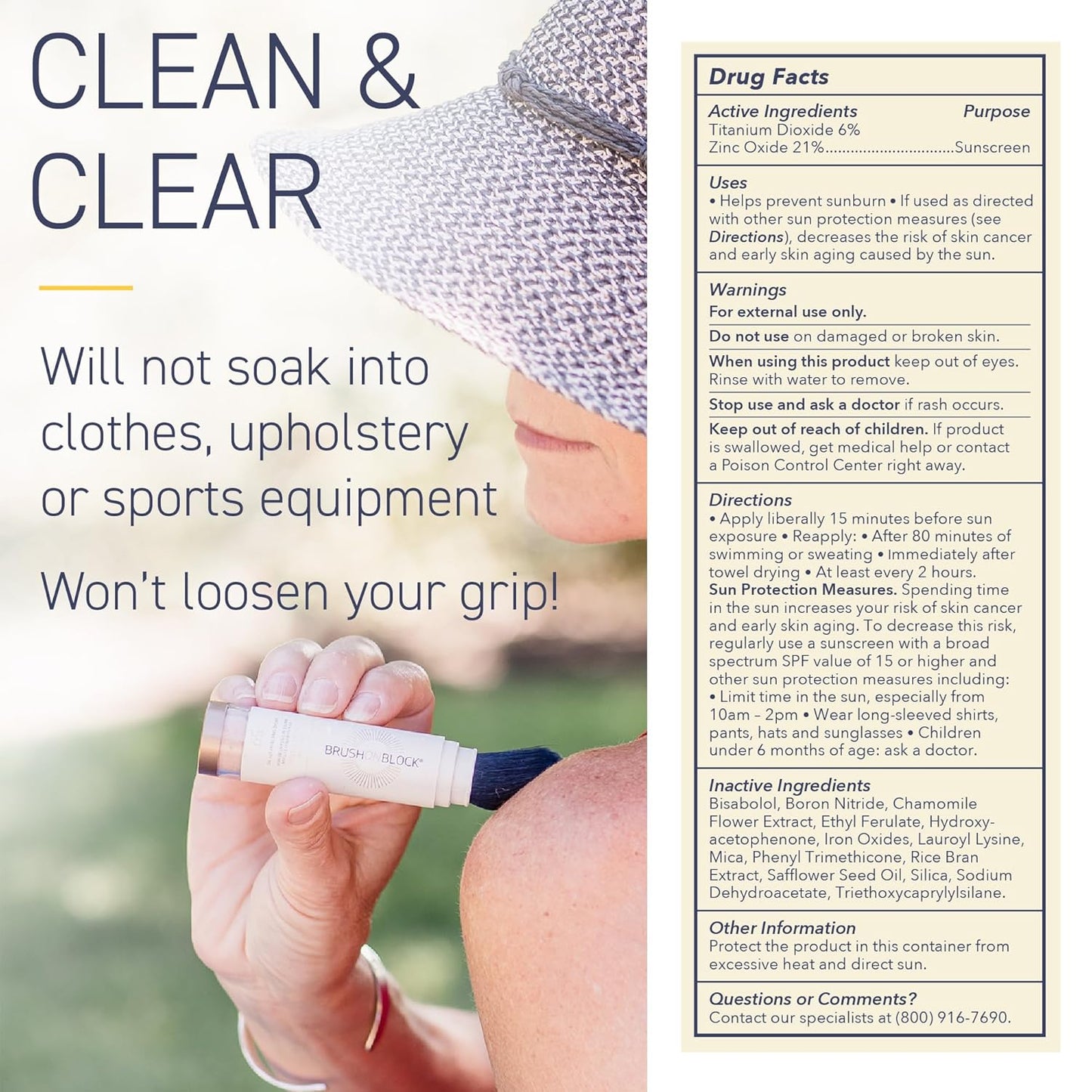 Brush On Block SPF 50 Mineral Powder Sunscreen, Translucent, Broad Spectrum, Water Resistant Face Protection, For All Skin Tones & Types, Reef Friendly, Mfg in USA