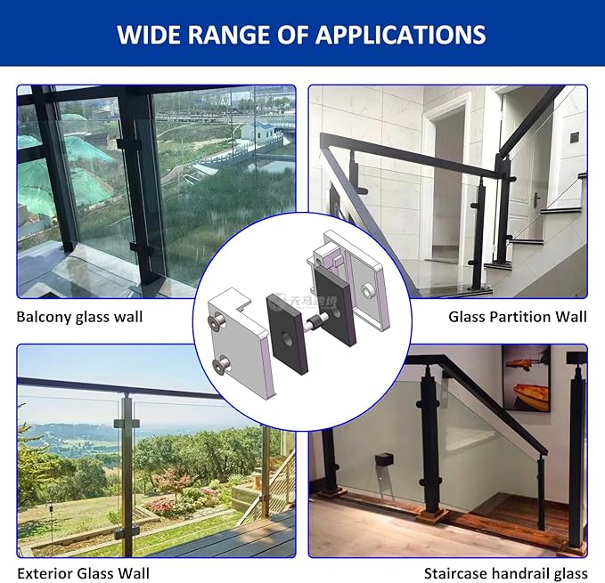Glass Clamp-4PCS Adjustable Glass Shelf Bracket, 1/3 "-1/2 " 304 Stainless Steel Glass Clamps, Glass Clamp Bracket is Suitable for Railing, Stairs, Glass Wall, All Kinds of Glass (Silver-4pcs)