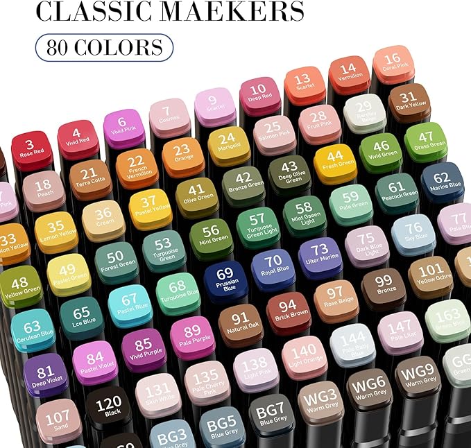 WELLOKB Alcohol Markers, 80 Colors Dual Brush Tip Permanent Art Markers, Coloring Marker, for Book Painting Card Making, Christmas gift for Adults Artists