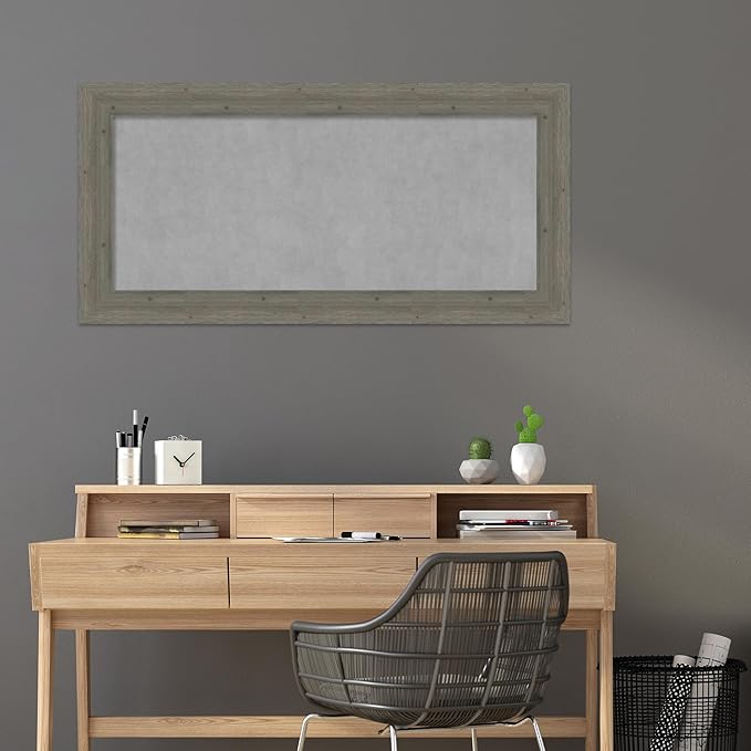 Amanti Art Grey Framed Magnetic Board 27x55 Oversize Vision Board for use with Magnets, 100% Metal Sheet to Display Items as Office Decor or for Home Organization in mudroom, Kitchen or Kids Room