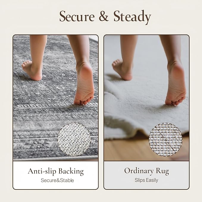 GENIMO Runner Rug 2x12 Non Slip Machine Washable Hallway Runner Rug, Low Pile Lightweight Rugs for Entryway, Hallway, Kitchen and Corridor, Vintage Grey