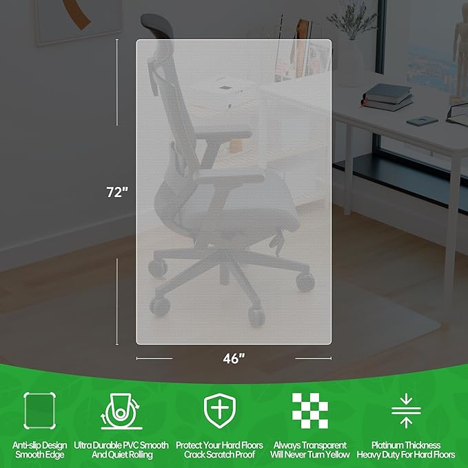 100pointONE Office Chair Mat for Hardwood Floors, Easy Glide Office Mats for Rolling Chairs, Clear Rolling Chair Mat for Hardwood 46" x 72"
