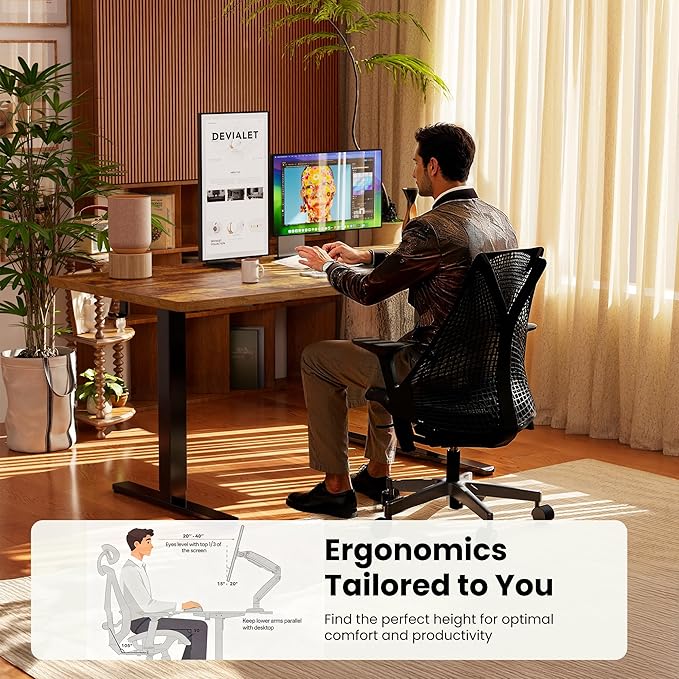 ErGear Height Adjustable Electric Standing Desk, 31.5 x 18.9 Inches Sit Stand up Desk, Memory Computer Home Office Desk with Two-Piece Desktop (Vintage Brown)