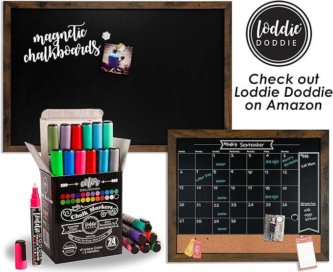 Loddie Doddie Magnetic Chalkboard - 46 x 34.5 in, White Rustic Frame, Wall Mount - Erasable Chalk Board Surface & Message Center - Chalkboard Signs & Magnet Board
