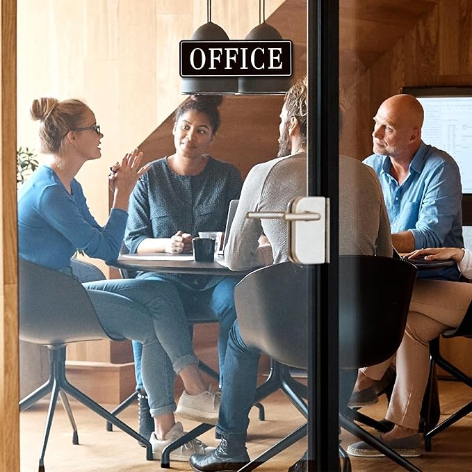 The Office Door Sign for Home and Business,Self-Adhesive Waterproof and Fade-Resistant Modern Office Sign Sticker for House,Business,Door, Window(Black)