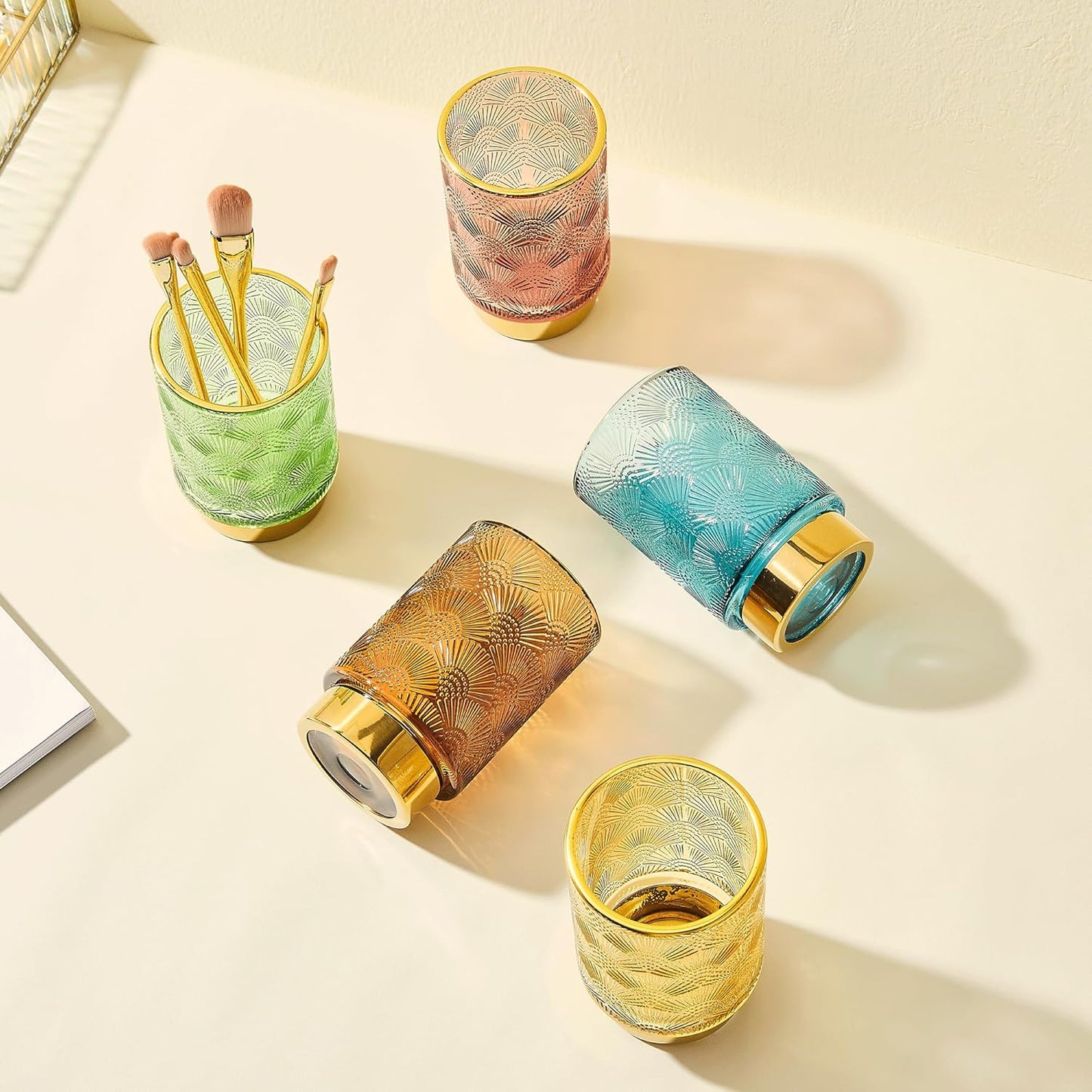 Makeup Brush Holder Organizer,Toothbrush Holders,Desk Pen Pencil Holder,Multifunctional Vintage Glass Brush Cup(A41-3-US)