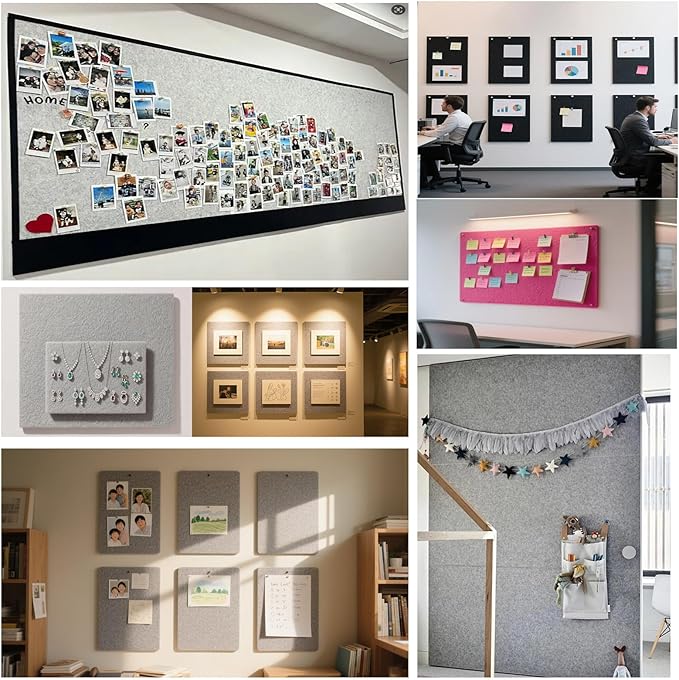 9 Pack Large Cork Board Bulletin Board for Wall 95x47in Self Adhesive Bulletin Board Felt Board for Office School Home Decorative Wall Decor(Size:Each 80x40cm/31.5x15.7 in,Color:White Gray)