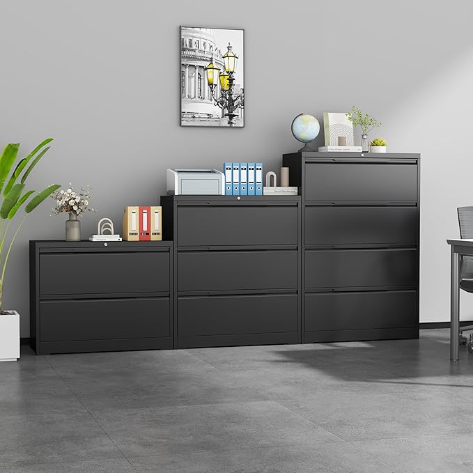LONGLINK 3 Drawer Lateral File Cabinets with Lock,Metal Filing Cabinet for Home Office,Wide Office Storage Cabinet with Hanging Bars for A4 Legal/Letter Size(Easy Assembly)