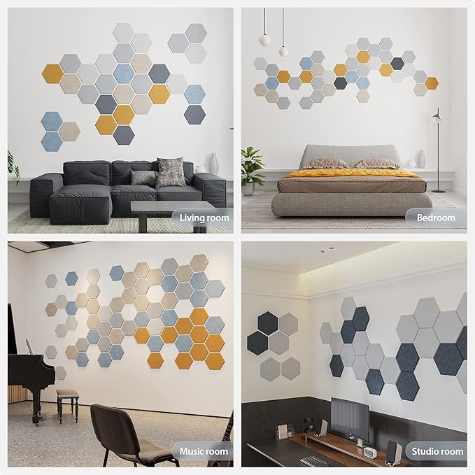 Amantech 12 Pack Acoustic Panels Self Adhesive Sound Proof Foam, High Density Sound Acoustic Foam Panel, 12X10.23X0.4 Inch Hexagon Wall Panels in Home,Office,Reccording Room,Studio(Moonlight Grey)