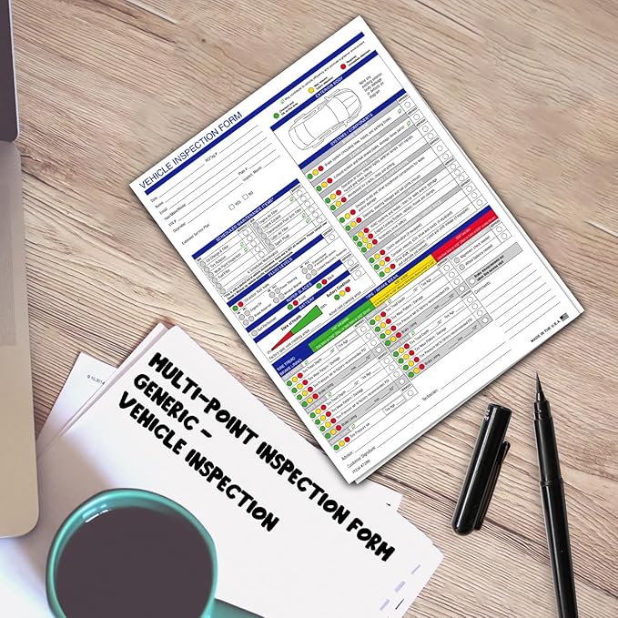Multi-Point Inspection Form for Vehicles – 2-Part Carbonless Vehicle Checklist Pad – 8.5" x 11" Inspection Report – Edge-Glued, Manufacturer Recommended – White - Pack of 250